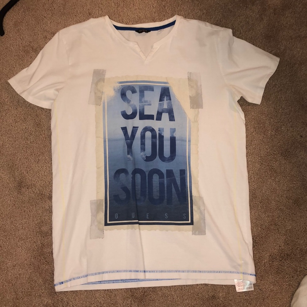 GUESS Sea You Soon Beach T Shirt White M